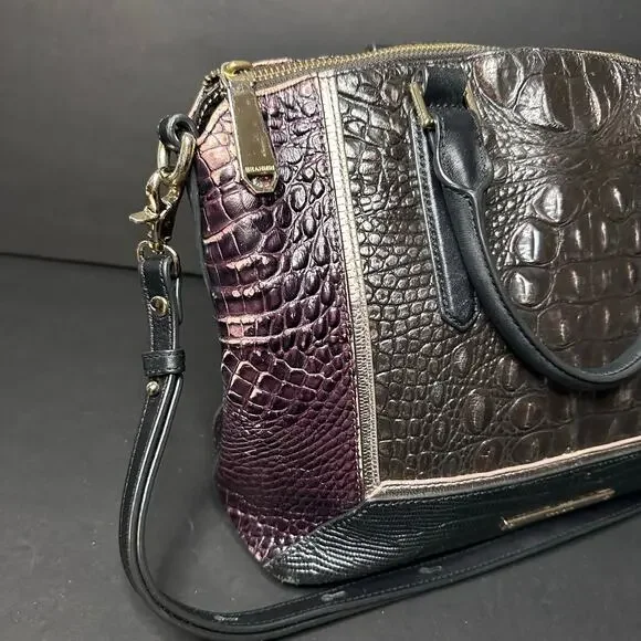 Brahmin Duxbury Croc Embossed Stachel Bag Purse Plum Brown Please READ details - Picture 2 of 12
